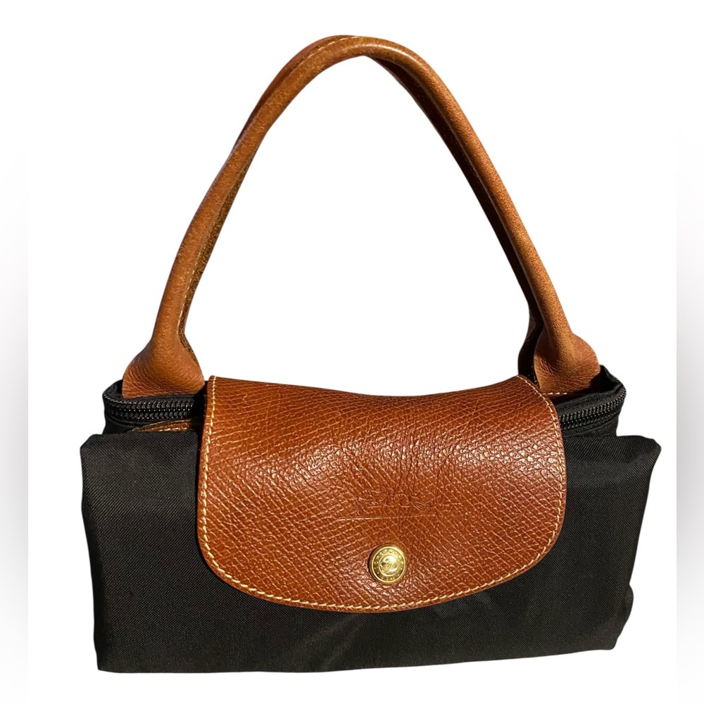 Longchamp Le Plague Size Large Black and Tan Shoulder Bag